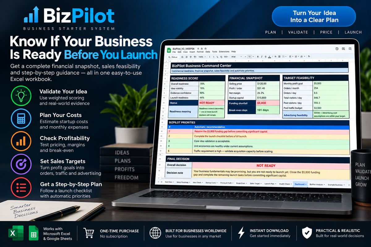 BizPilot business planning and profit calculator for Excel and Google Sheets