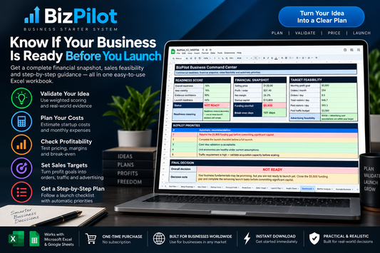 BizPilot business planning and profit calculator for Excel and Google Sheets