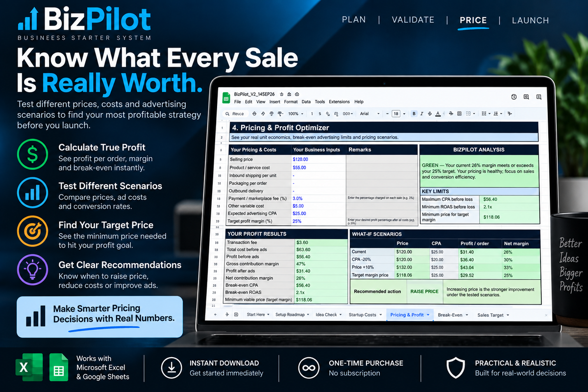 BizPilot Business Starter System – Business Plan & Profit Calculator